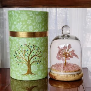 Rose Quartz Crystal Tree of Life in Glass Dome