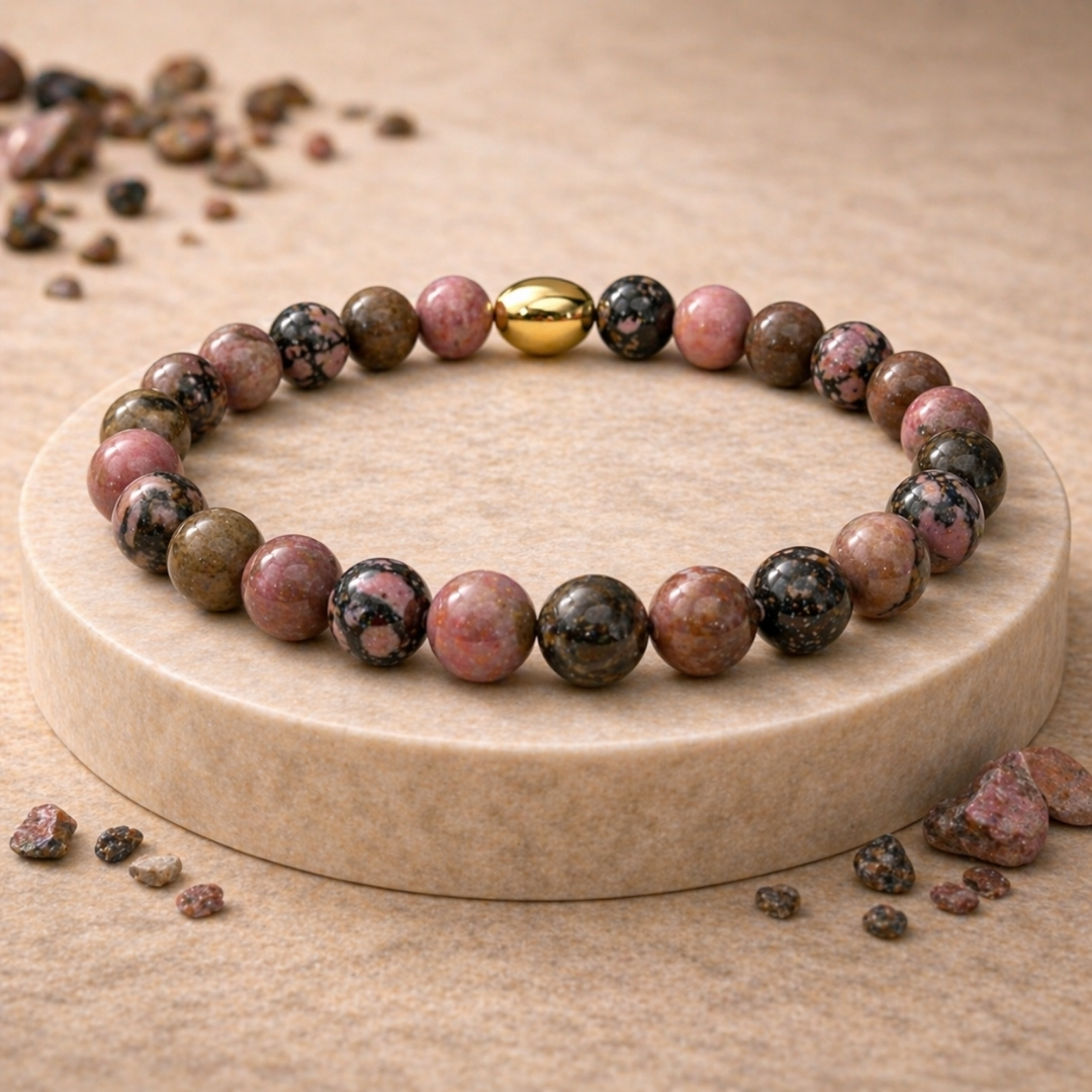 Black Rhodonite Semi-Precious Bracelet