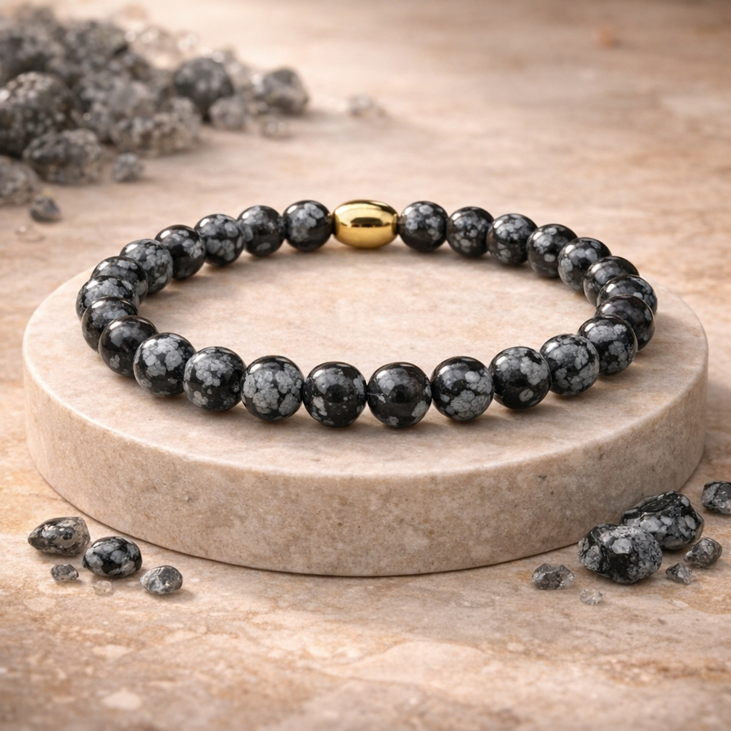 Snowflake Obsidian Semi-Precious Bracelet